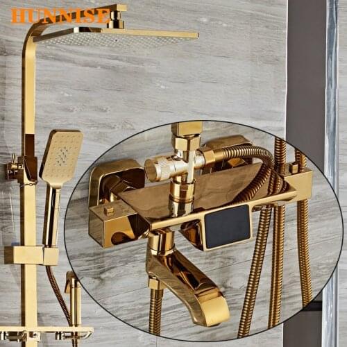 Thermostatic Shower Faucet Brass Gold Bathroom Shower Set 38 Temperature Thermostatic Shower Faucet Luxury Digital Shower Set
