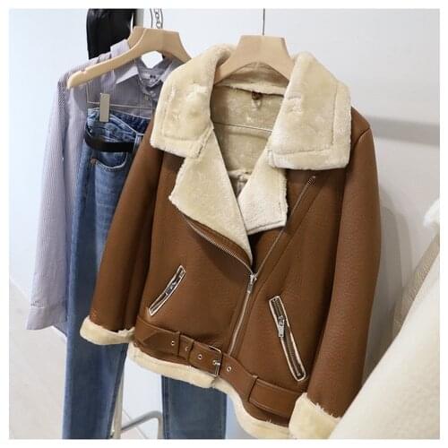 Thicked Faux Leather Fur Sheepskin Coat New Winter Women Pu Leather Jacket Faux Lamb Leather Jacket Aviator Jacket