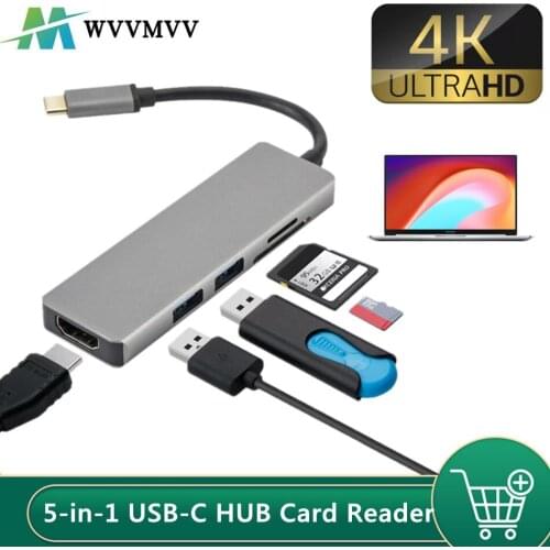 USB C TO HDMI-compatible 2 USB 3.0 5Gbs SD TF Card Slot 4K 30Hz 1080P HDTV Display Video Output Type C Hub Adapter for Mac