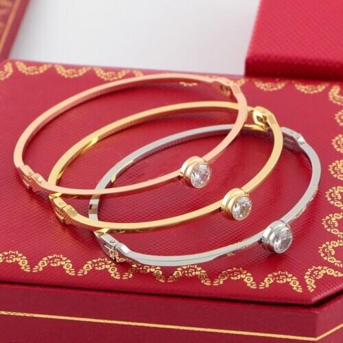 YUN RUO 2020 Fashion Brand Jewelry Yellow Gold Color Luxury Crystal Bangle Bracelet Cuff 316L Stainless Steel for Woman Not Fade
