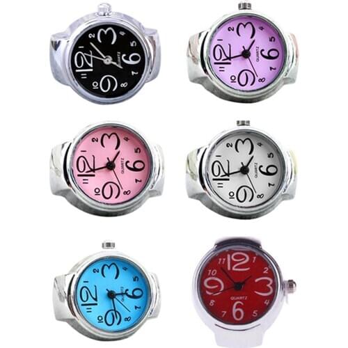 Finger Ring Watch Women/Girl Sleek Steel Round Dial Elastic Quartz Finger Ring With Watch Female Ring Mini Size Gift for Student