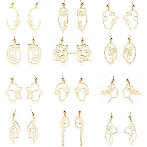 2020 Punk Human Hollow Out Face Drop Earings Gold Color Face Dangle Earring Girls Fashion Statement Earrings For Women Jewelry