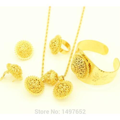 Ethiopian Women Wedding set Jewelry 24k Gold Color Pendant/ Necklace/Earrings/Bangle/Ring African Eritrea Habesha Jewelry