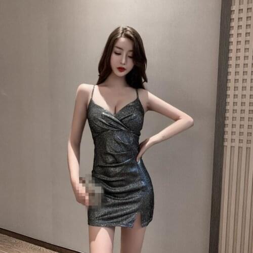 ZC3329 2021 summer new women fashion Sexy temperament V neck low bosom drape show thin wrap buttock dress cheap wholesale