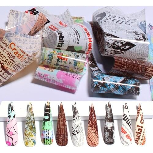 1/10pcs Newspaper Stickers On Nail Foils Transfer For Nail Art Stickers Decals Decoration DIY Nail Accessories