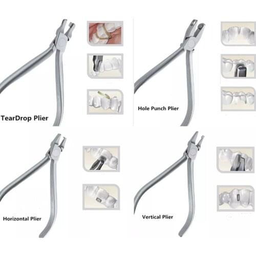 1Set/4pcs Dental Orthodontic Aligner Pliers Thermal Forming Invisable Brace Vertical /Horizontal Level/Tear Drop/Hole Punch