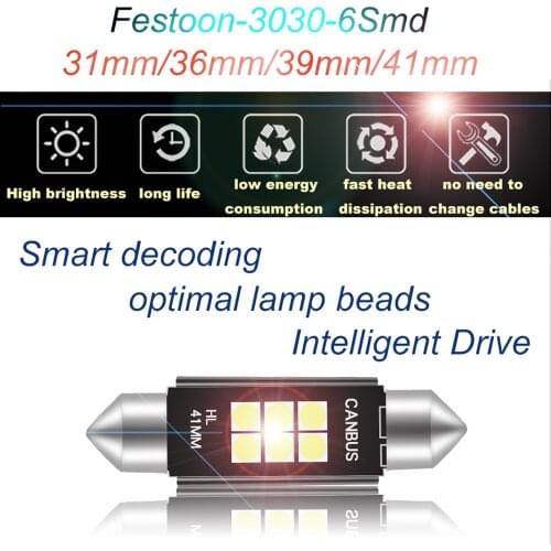 100x Festoon Dome 3030 6 SMD c5w Auto 31 36 39 41mm Canbus Error Free LED License Plate reading Interior Light Super bright Bulb