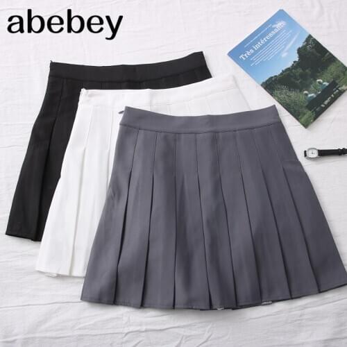 2021 New Spring Summer Solid color high waist slim pleated skirt short skirt Korean fashion versatile A-line skirt