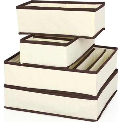 7PCS / LOT Beige Folding Separat Durable Breathable Bra Socks Organizer Drawer Nonwoven Underwear Storage Box