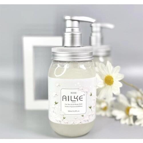 AILKE Whitening Shower Gel Women Cleaning Roses Body Wash Perfume Lotion Scrub Fragrant Moisturizing Summer Bath Foam Female