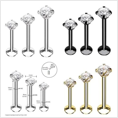 Free shippment LOT50pcs 16g Body Jewelry Piercing -Round CZ Shining Lip Labret Ring Ear Helix Bar Lip Piercing