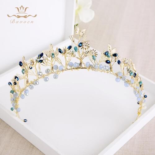 Bavoen Pink\Blue Rhinestone Korean Hairbands Crystal Tiara Headpieces Evening Dress Accessories