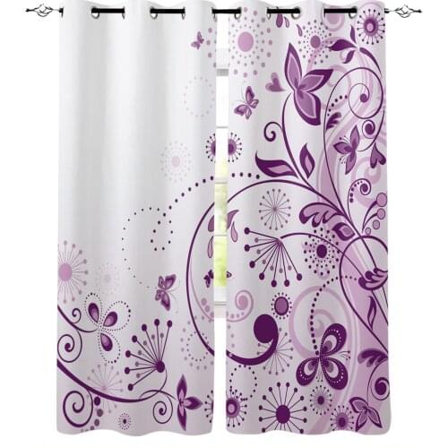 Flowers Butterfly Branches Purple White Curtains For Living Room Modern Window Curtains For Bedroom Curtains Drapes Blinds