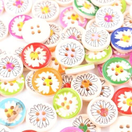 50pcs chrysanthemum series Wood Buttons for Handwork Sewing Scrapbook Clothing Crafts Accessories Gift Card Decor 15mm