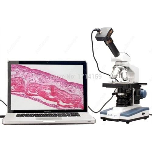 Teaching and clinic-AmScope Supplies 2000X Double Layer Stage LED Monocular Digital Compound Microscope w 3MP Camera
