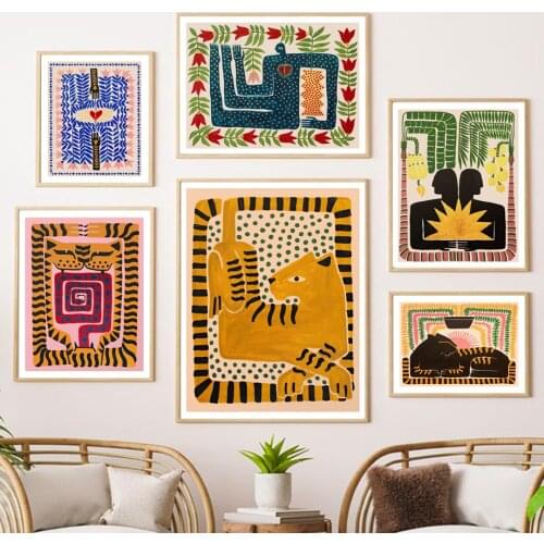 Ancient Egypt Colorful Abstract Nordic Poster Tiger Leopard Figure Wall Art Print Canvas Painting Decor Pictures For Living Room