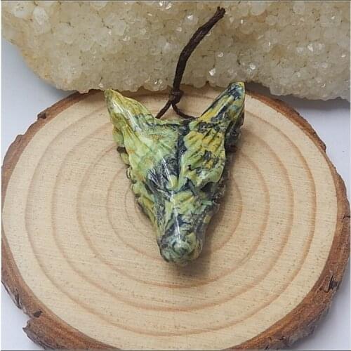 Natural Stone Serpentine Handmade Animal Pendant 39x27x11mm 10g Fashion Jewelry Handcarved Wolf Head Necklace Accessories