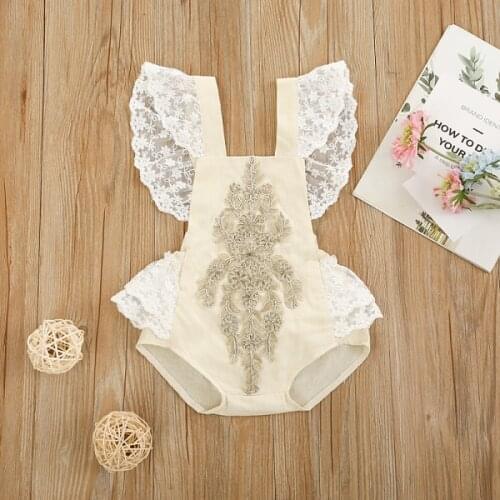 Summer Princess Party Kids Baby Lace Floral Romper with Embroidery Cute Little Girls Fly Sleeve Backless Clothing