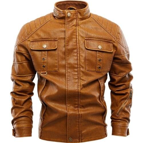 2021 Mens Fleece Biker Leather Jackets New Simple Style Stand Collar Jacket Coats Male Faux Leather Bomber Outwear Coat