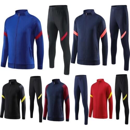 Men long sleeve red jacket set adult tracksuit set navy blue sport uniform black running Loose coat set DIY name OEM number