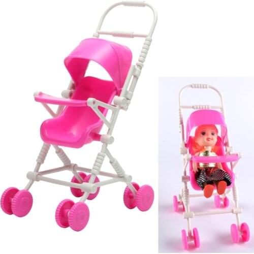 New Assembly Doll Miniature Supermarket Baby Stroller Trolley Nursery Furniture Toys Pink Shopping Pretend Toy Doll house Cart