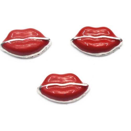 New Arrived 10pcs/lot Silver Enamel Red Lip Floating Charms Fit Living Glass Floating Lockets Necklace DIY Jewelry