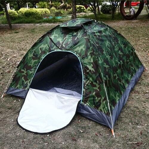 2-4 Persons Waterproof Camping Tent PU 1000mm Polyester Fabric Single Layer Tent for Outdoor Travel Hiking 200*200*120cm
