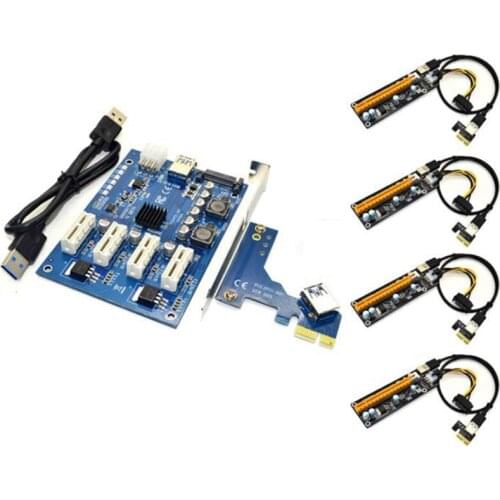 PCI-E X1To4PCI-E X16 Expansion Kit 1To4 Port PCI Express Switch Multiplier HUB 6Pin USB Riser Card for BTC Miner Mining
