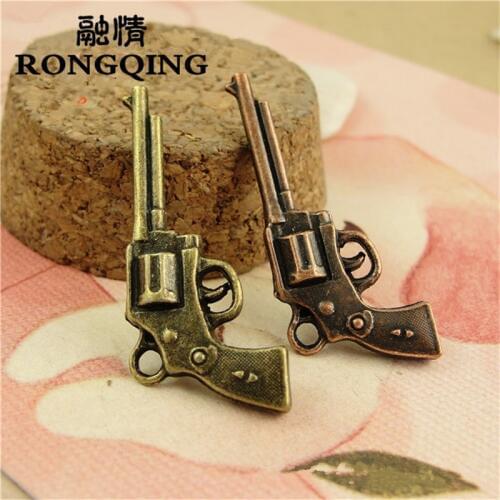RONGQING 40pcs/lot Revolver Pendants Charms 16*35MM Creative Antique Bronze Pistol Charms for Jewelry Making Handgun