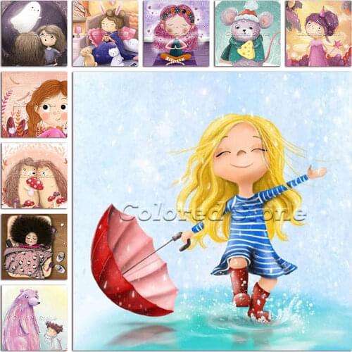 5D Full Square Diamond painting embroidery Cross stitch cartoon girl mouse owl Hedgehog 3D DIY Round Drill Drawing mosaic L176