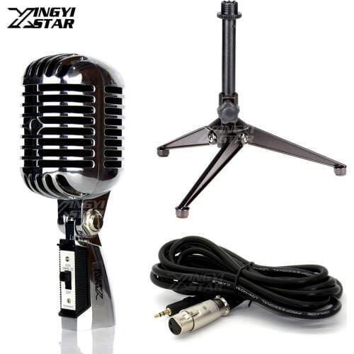 Professional Dynamic Vintage Microphone Stand & 3.5mm Jack Karaoke Retro Mic For 55SH Series II Video Recording Studio Sing DJ