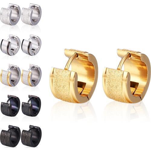 HOCOLE Punk Men Earrings Gold Silver Black Stainless Steel Hoop Round Piercing Stud Earrings For Women Men Jewelry Brincos