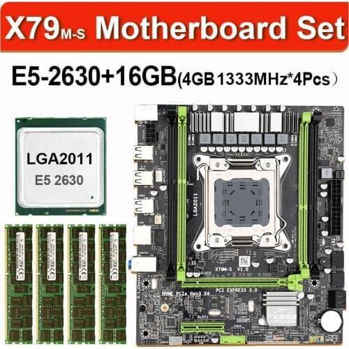 X79 X79M-S Motherboard Set With Intel Xeon E5-2630 2.3GHz CPU 4* 4GB (16GB) DDR3 1333MHz ECC/REG RAM M.2 SSD 6 core 12 threads