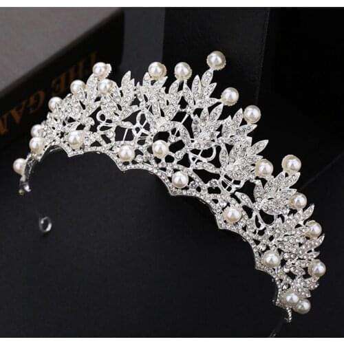 New Wedding Bridal Crystal Pearl Beads Tiara Headband Prom Girl Princess Crown Headwear Hair Accessiories Jewelry Birthday Party