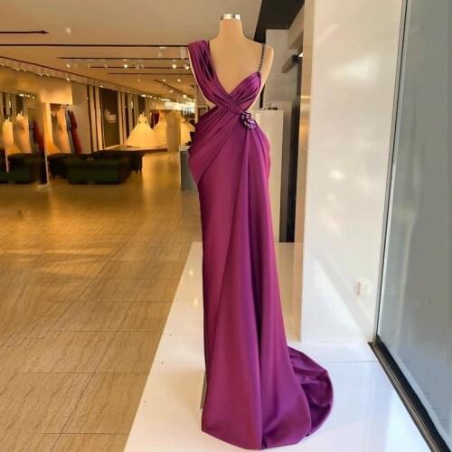 Thinyfull Sexy Prom Dresses Purple Floor Length Beadings Evening Dress Saudi Arabia Mermaid V-neck Cocktail Party Gown Plus Size
