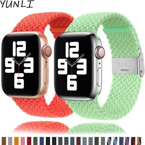 Nylon fabric band for Apple Watch Series 6 SE 5 4 3 38mm 40mm 42mm 44mm Adjustable Braided Solo Loop Elast strap for iwatch