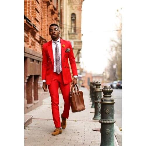 TPSAADE 2020 Casual Red Men Suit For Wedding Trajes De Hombre Terno Masculino Tuxedo Summer Man Suit 2 pieces (Jacket+Pants+Tie)