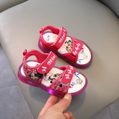 Disney New Children LED Light Shoes Mickey Mouse Baby Girls Sandals Cartoon Frozen Spiderman Kids Beach Shoes Soft Non-Slip