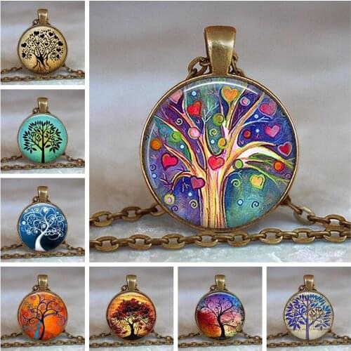 Vintage Tree Of Life Glass Cabochon Statement Necklace & Pendant Jewelry Charm Chain Choker Steampunk Jewelry Gift For Women