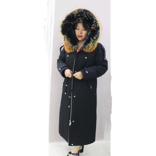 Linhaoshengyue women long parka coat with fox fur collar rabbit fur linink camouflage parka coat