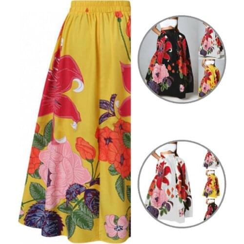 Skirt Stylish Floral Print Elastic Waist Skirt Lady Floral Print Skirt Long for Beach