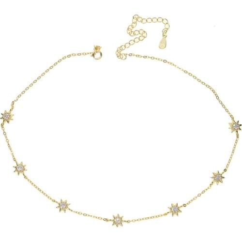 100% 925 sterling silver single cz sun charm 32+8cm choker bridal wedding gift lovely summer top quality jewelry necklace choker