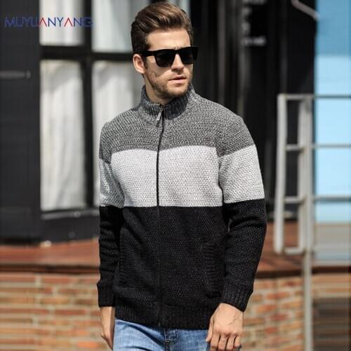 Patchwork Winter Mens Cardigan Thicken Warm Mens Sweaters Knitwear Plus Size XXL XXXL