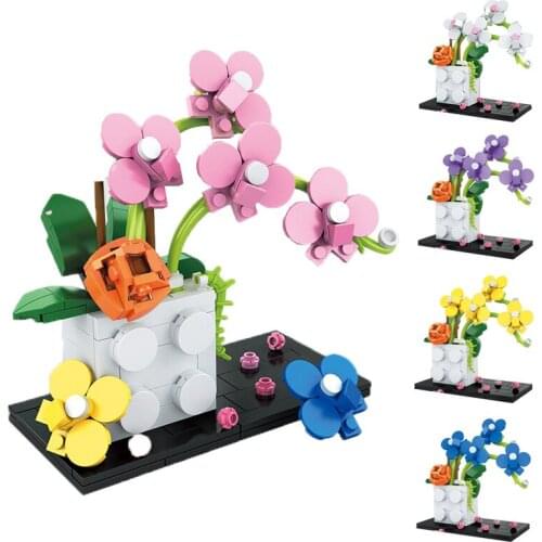 1pc new 3D Building Blocks Bricks Model Plants Phalaenopsis Flowers Aarrangement Accessories DIY Toys Kids Bonsai decoration