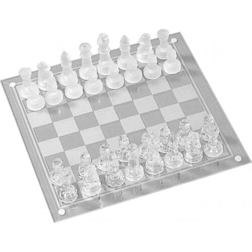 10 Inch International Glass Chess Chess Board and 32 Clear Glass Pieces Chess Game Gift for Kids Adults Beginners