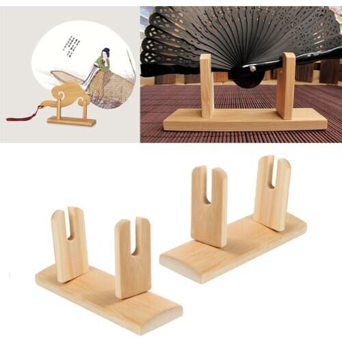 2 Piece Bamboo Fan Display Stand Holder for Antique Folding Fan Home Decor