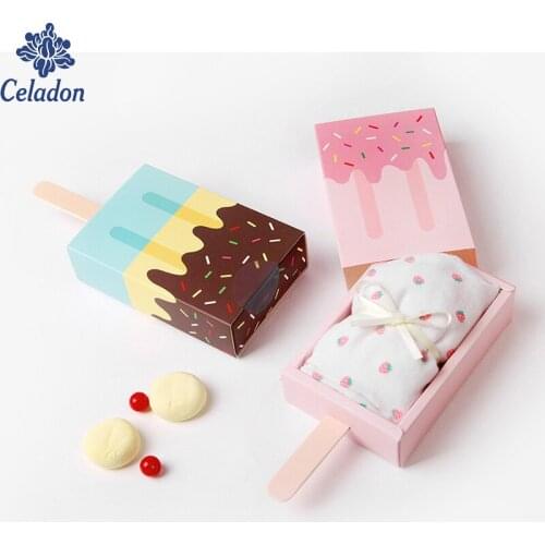 2Pcs Ice cream shape gift candy boxes,kids party,favor box,popsicle candy folding paper box korean cartoon drawer yellow&pink