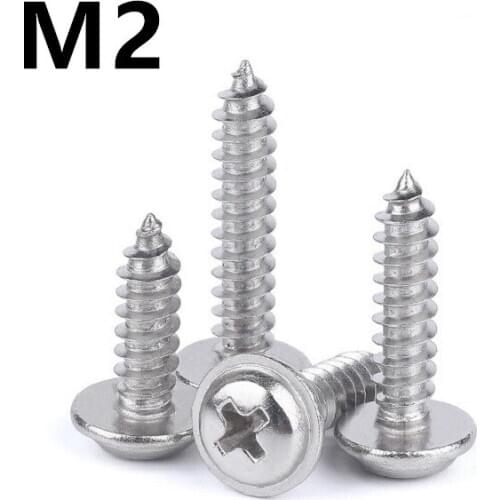 200PCS M2x4/5/6/8/10/12mm PWA 304 Stainless Steel Drywall Screws With Pad Round Head Pan Tapping Self-tapping Screw