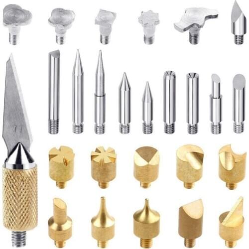 28pcs/Set Wood Burning Pen Carving Iron Pyrography Tips Stencil Soldering Iron Burner Working Carving Craft Tool for Woodworking