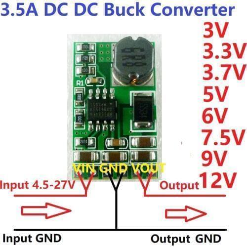 3.5A DC-DC Converter Module Buck Step-Down Voltage Regulator Board 4.5V-27V to 3V 3.3V 3.7V 5V 6V 7.5 9V 12V